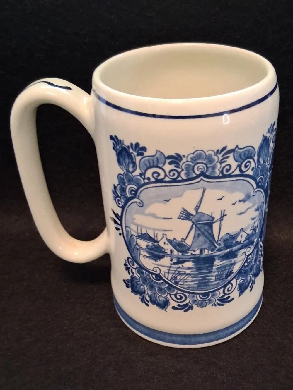 Vintage 1960s Delfts Holland Blue White Hand Painted Windmill Beer Stein Mug - Picture 2 of 7